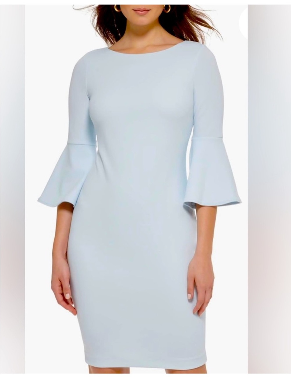 Jessica Light Blue Bell-Sleeve Midi Sheath Dress